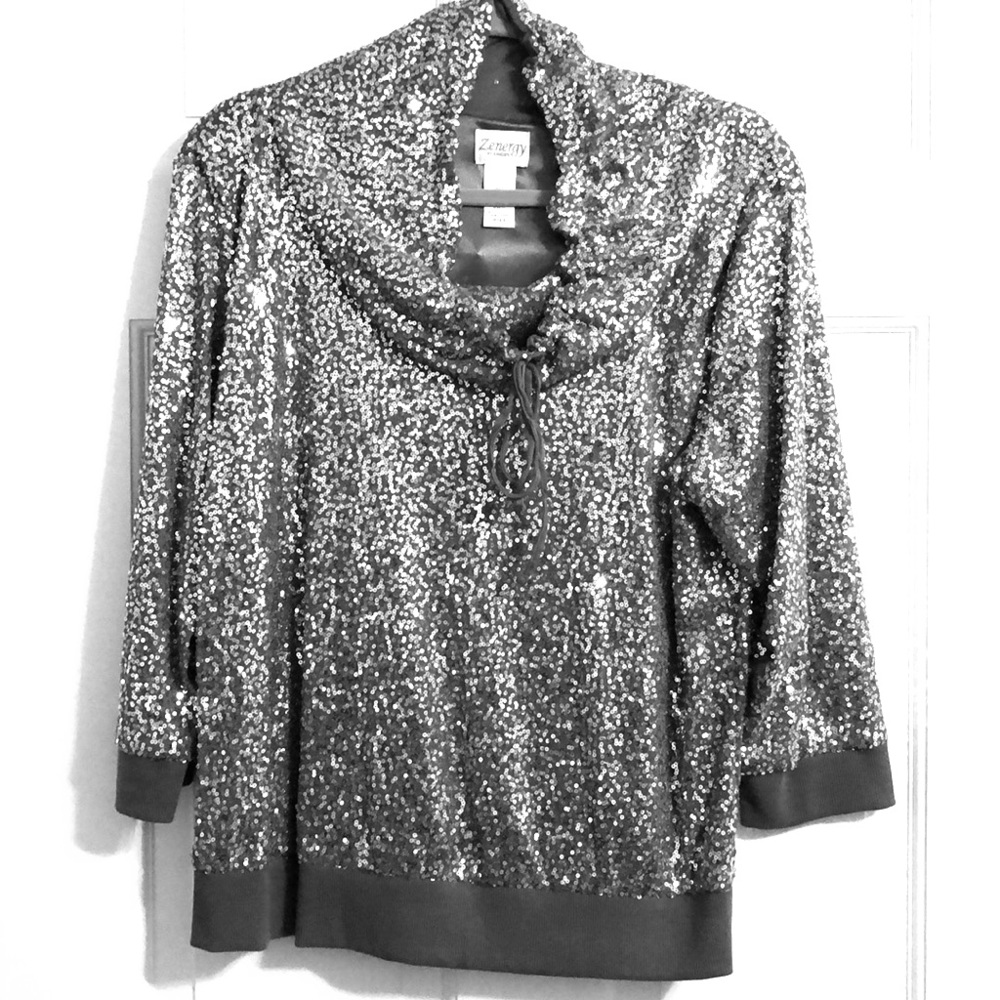 Zenergy gray sequined 3/4 sleeve top